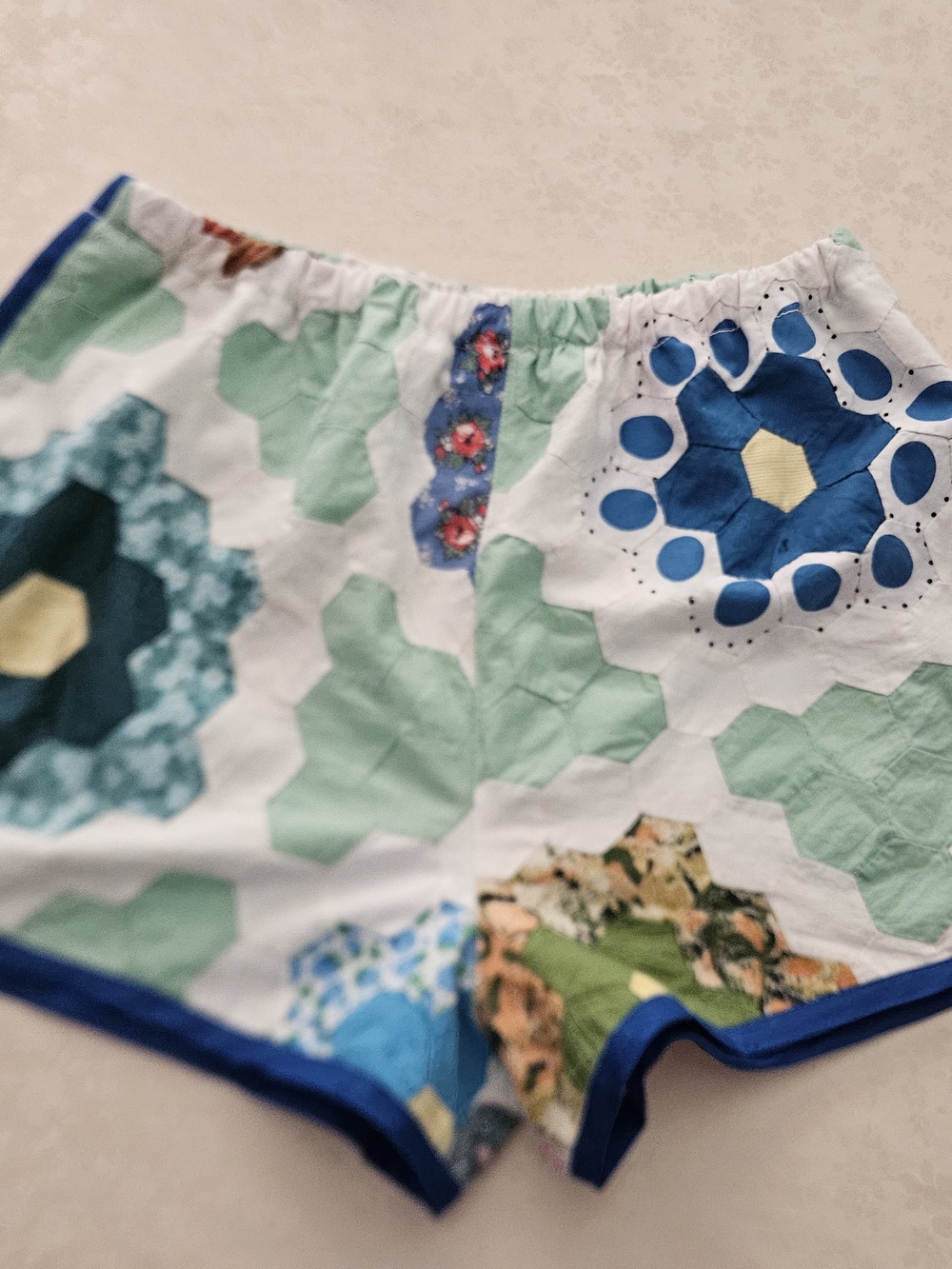 Handmade "Jogger" Shorts, Crafted From A Vintage Quilt Topper